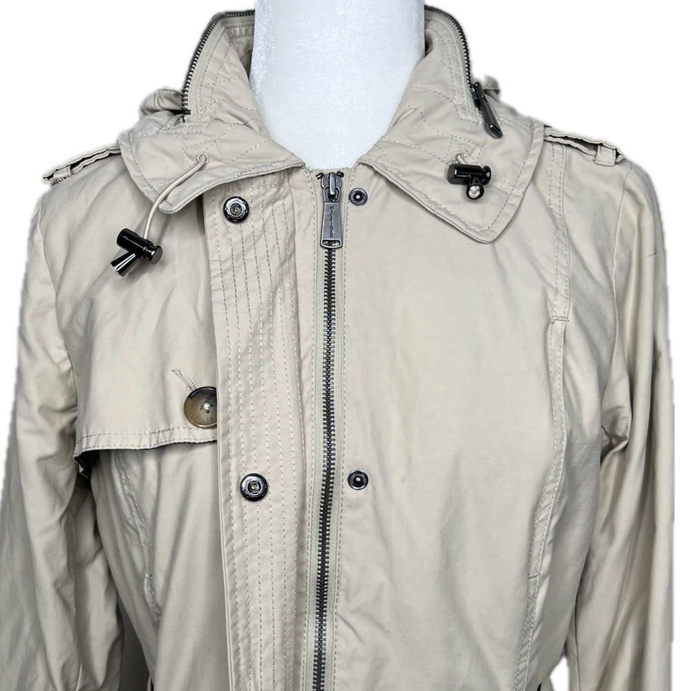 Tommy Hilfiger Trench Coat Belted Jacket Hidden Hood Beige Tan Medium M - Picture 14 of 17